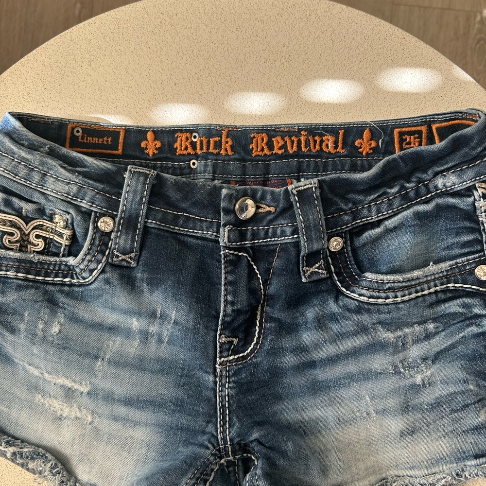 Rock Revival Distressed Dark Blue Denim Cutoff Shorts - Picture 2 of 7